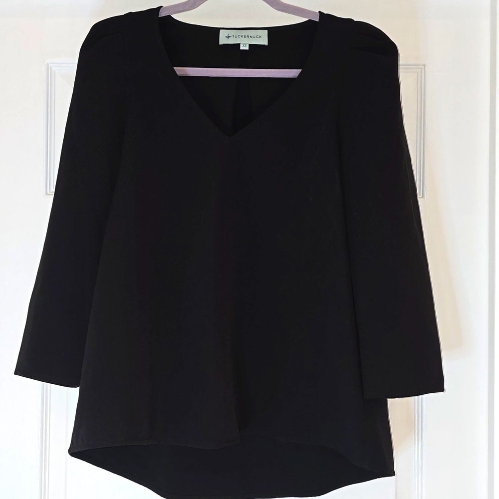 Tuckernuck Black Blouse with Relaxed Fit and Three-Quarter Sleeves